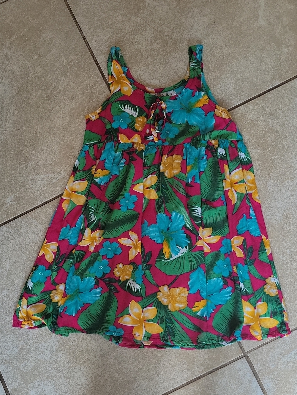 Kids Tropical Floral Sundress - Pink, Blue & Yellow